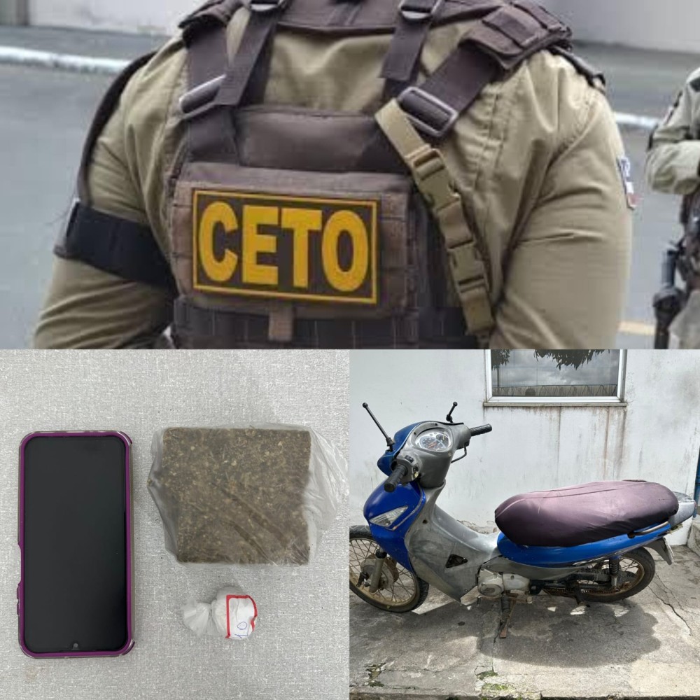 Suspeito tenta fugir da PM, cai de moto na BA-411 e acaba preso com drogas próximo ao Parque de Exposições em Conceição do Coité